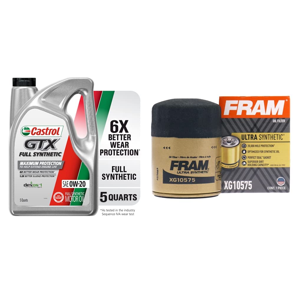 Castrol GTX Full Synthetic 0W-20 Motor Oil (5 Quarts) and FRAM Ultra Synthetic Automotive Replacement Oil Filter (XG10575)