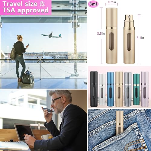 Qavhun 5ml Refillable Perfume Atomizer Travel Bottle - Leakproof Gold