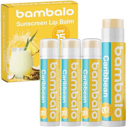 Bambalo 4-Pack Caribbean SPF 15 Lip Balm - Organic Ingredients, Broad Spectrum UVA/UVB Protection - Hydrating & Moisturizing, USA Made