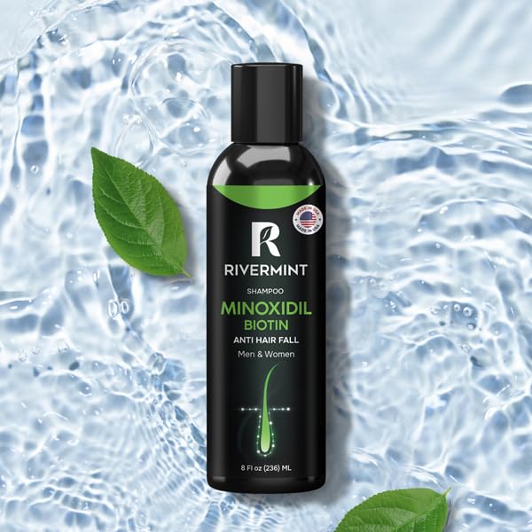 Rivermint Shampoo with Minoxidil and Biotin: Hair Growth Stimulant for Men and Women, anti hair loss - Made in the USA