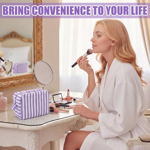 Tallew 6-Pack Seersucker Makeup Bags - Travel Toiletry Organizer