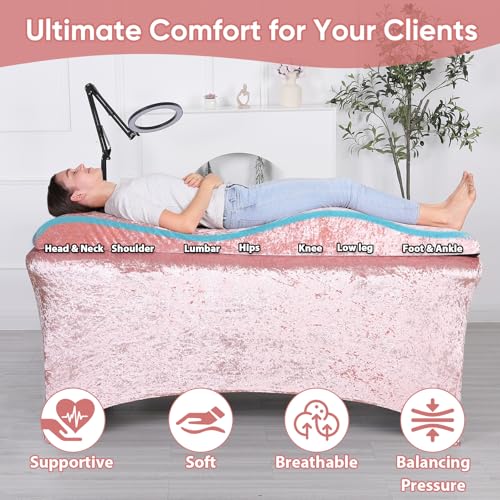 Crushed Velvet Curvy Lash Bed Topper Cover & Massage Table Cover Set, 2PCS Luxurious Protective Covers Machine Washable,Fits Lash Extension Beds,Beauty Spa Msaage Tables,Esthetician