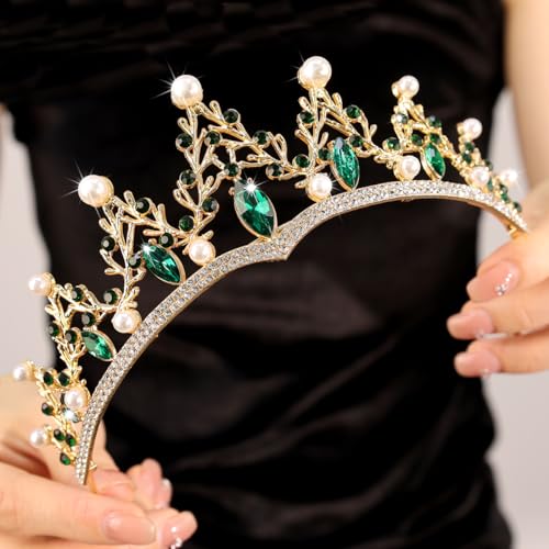 Elegant Baroque Pearl Rhinestone Tiara Crown for Weddings