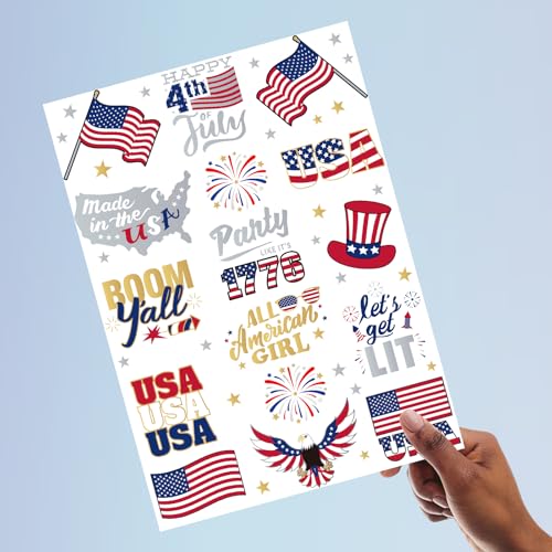 Fourth of July Decorations Temporary Tattoos 30 Giltter Style Red White and Blue Patriotic Party Supplies 4th of July Accessories USA America Flag Memorial Day Independence Day Labor Day