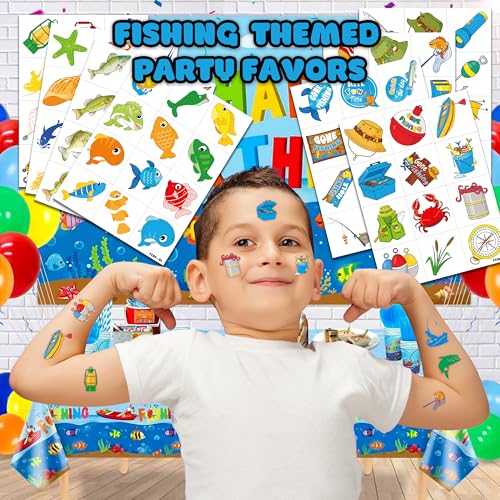 96 PCS Fishing Temporary Tattoos for Kids Party Favors