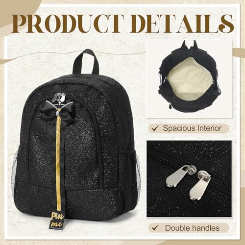 Hosuly 4-Piece Glitter Cheer Backpack Set with Travel & Makeup Bags, Black