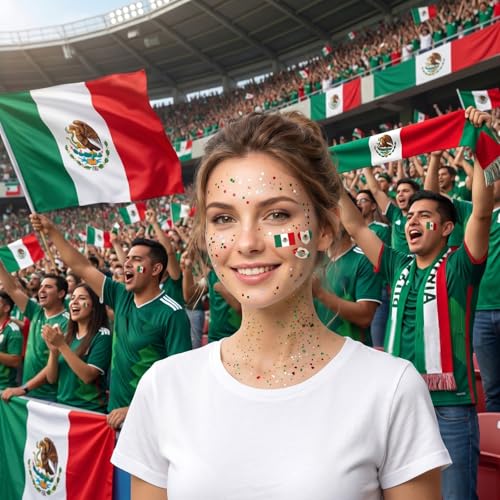 Mexico Soccer Fan Glitter Stick with 3 Mini Tattoos - Red, White, Green
