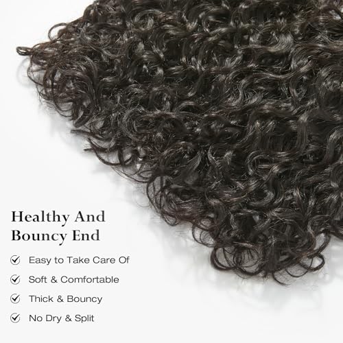 ASHINE Human Hair Bundle Deep Curly Water Wave, Unprocessed Cambodian Raw Hair 16 Inch, Flip Over Quick Weave Wet and Wave Bundles for Women Natural Black
