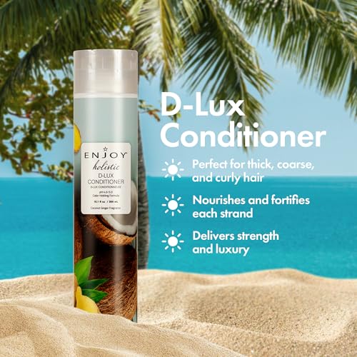 Enjoy Holistic D-Lux Conditioner - Deep Nourishing Treatment for Thick, Coarse & Curly Hair - Ultimate Softness, Shine & Detangling - Sulfate & Paraben Free - Tropical Coconut & Ginger Scent