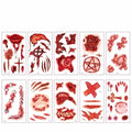 Horror Temporary Tattoo Stickers - Zombie Scars & Blood (10-Pack)