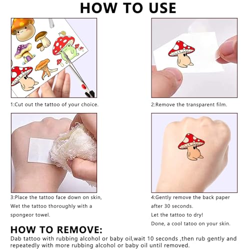12 Sheets Mushroom Temporary Tattoos, Mushroom Birthday Party Supplies Decorations Cute Fake Tattoos Stickers Mushroom Party Favors Goodie Bag Fillers Party Games Gifts School Classroom Rewards