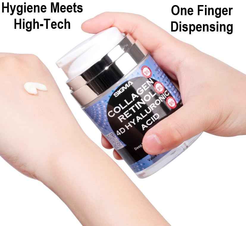 Anti-Aging Face Cream $6.46/oz - 5% Marine Collagen 3% Retinol 5% Hyaluronic Acid - Wrinkle Firming Moisturizer Face Neck - Professional Strength 3.7oz - 1 Finger Cream Dispenser