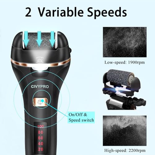CIVYPRO Electric Foot Callus Remover - Rechargeable IPX7 Pedicure Tool Set
