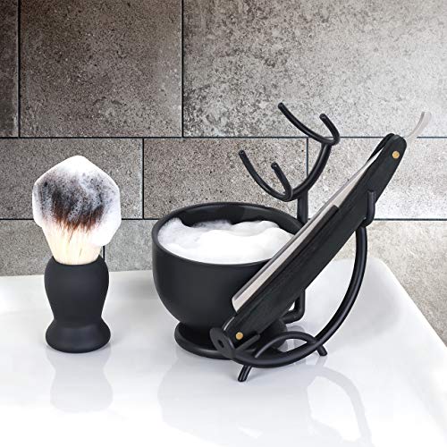 SANWA Grooming Shaving Kit for Men, Strong Straight Razor Stand,Shaving Brush,Stainless Steel Shaving Soap Bowl,For Guaranteed Best Shave of Your Life, Nice Christmas Gift for Dad, boyfriend, Husband