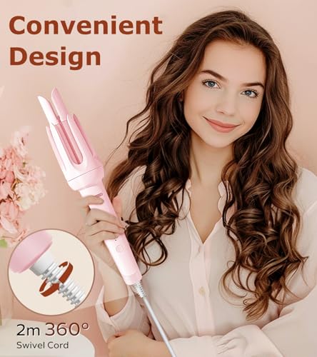 Automatic Hair Curler, 1.2 Inch Rotating Curling Wand Iron - Pink