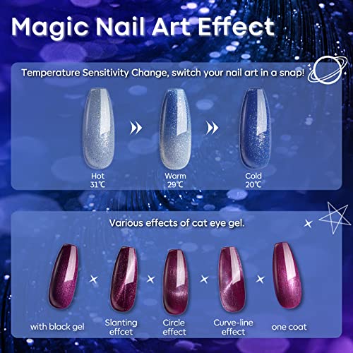 Modelones Glitter Gel Nail Polish Set - 6 Color Changing & Cat Eye