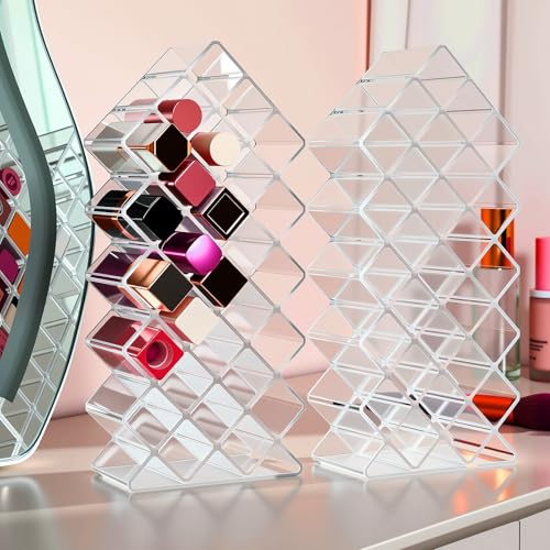 Hoolerry 4 Pack Acrylic Lipstick Holder Organizer 112 Slots Clear Lip Gloss Holder Organizers Stackable Lipsticks Tower Lipstick Case Display Stand Storage Box for Makeup Cosmetic Vanity(Fish Shape)