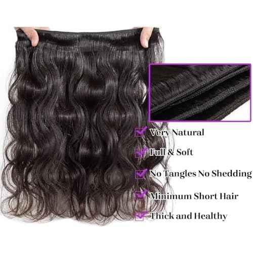 MsSunlight 12A Body Wave Bundles Human Hair 12 14 16 18 Inch Human Hair Bundles 100% Unprocessed Brazilian Virgin Hair 4 Bundles Quick Weave Deals Human Hair Extensions for Women Natural Color
