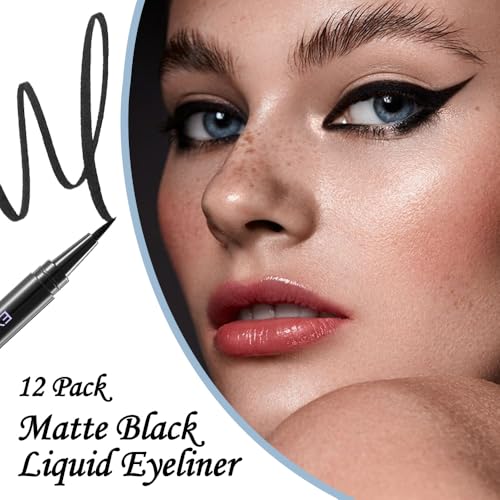 Liquid Eyeliner Pen 12 Pack - Ultra-Fine Tip, Waterproof & Smudge-Proof