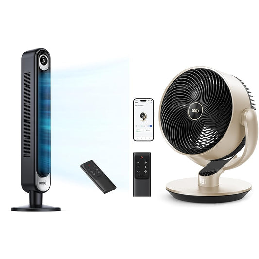 Dreo Tower & Air Circulator Fans Bundle - 42 Inch Quiet Oscillating Bladeless Fan with Remote and 16 Inch Smart WiFi Voice Control Fan