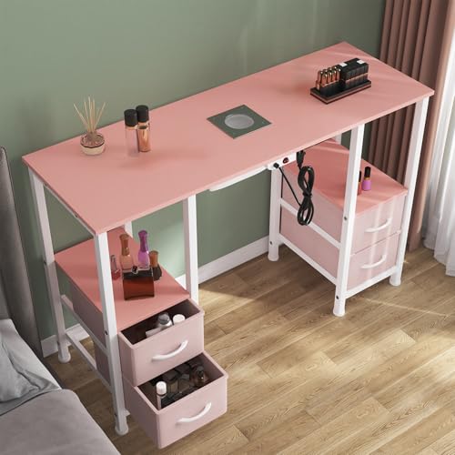 Pink Manicure Table w/Dust Collector & 4 Drawers