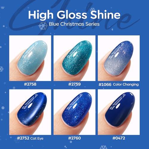 Modelones Cat Eye Gel Nail Polish Set Glitter 6 Colors Blue Winter - Long-Lasting Manicure