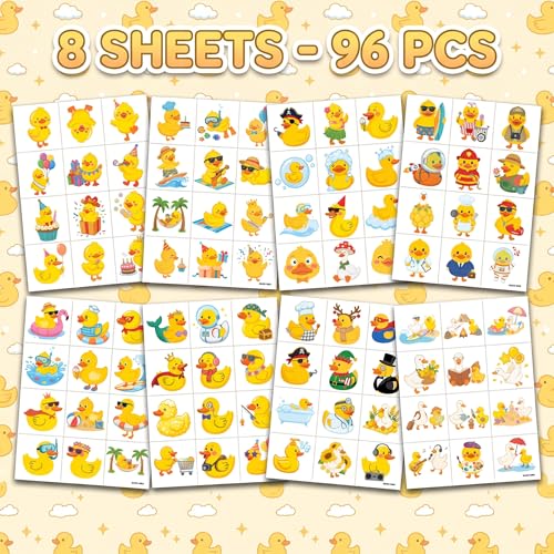 96 PCS Pre-Cut Duck Temporary Tattoos for Kids
