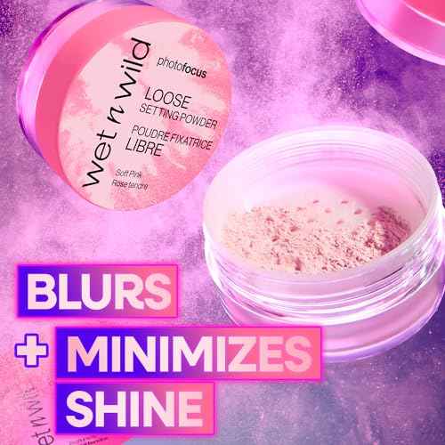 wet n wild Photo Focus Loose Setting Powder, Lightweight Silky Formula, Radiant Tint for a Luminous Glow, Blurring & Oil-Control Finish, Long-Lasting Makeup Setting Powder, Cruelty-Free - Soft Pink
