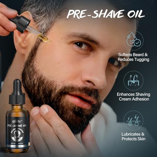 8Pcs Shaving Kit for Men Gift Basket for Christmas Birthday Father's Day Includes Pre-Shave Oil Shaving Cream After Shave Cream 10pcs Razor Blades Safety Razor Shaving Bowl Shaving Brush Beard Bib