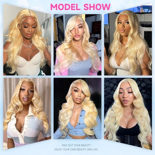 JINNOO Blonde Human Hair Wig 22 Inch 13x6 Lace Front Body Wave 613 HD Frontal