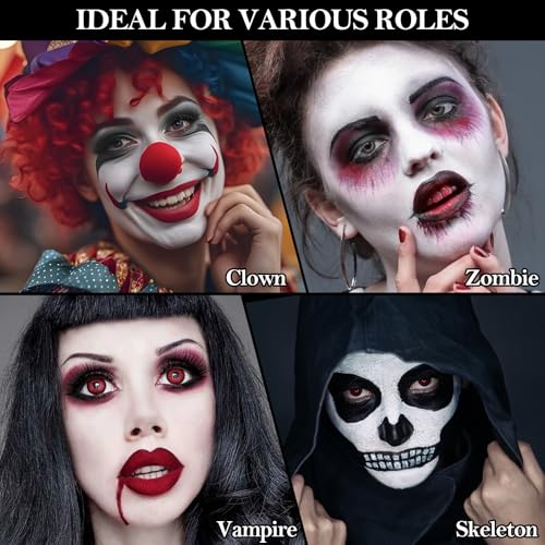 Halloween Makeup Kit for Adult Kids, Black White Red Face Paint for Zombie Skeleton Clown Makeup with 4 Brushes, 2 Sponges, 6 Tattoos, Oil-based Face Painting Kit for Halloween Costume, Theme Cosplay