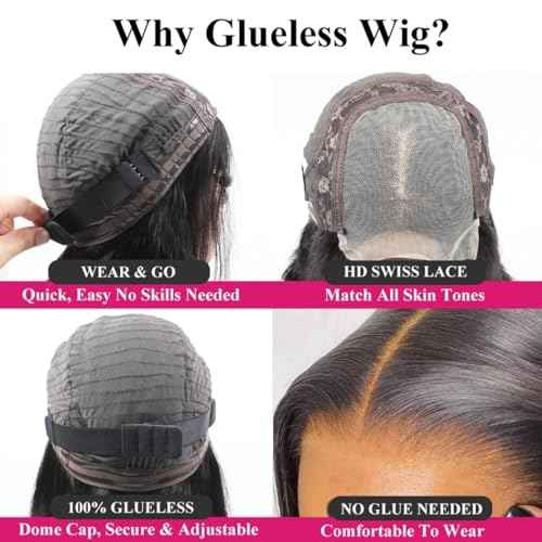 Odir Wear and Go Glueless Wigs Human Hair Pre Plucked Pre Cut 4x4 Lace Closure Wigs 24 Inch Human Hair 180% Density Brazilian Straight Hair HD Lace Front Wigs for Black Women Glueless Wigs
