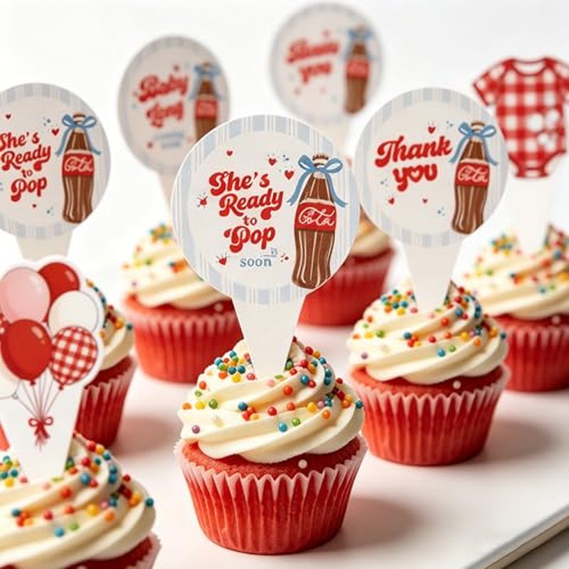 24PCS She's Ready to Pop Cupcake Toppers, Baby Shower