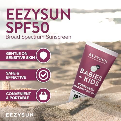 SPF 50 Mineral Sunscreen for Kids & Babies - Non-Greasy, Water Resistant, Gentle for Sensitive Skin Baby Sunscreen with Aloe Vera - Cruelty-Free - Sun Protection for Face & Body - 3.3 fl oz