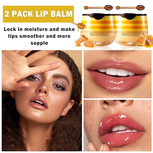 NVLEPTAP 2PCS Bee Lip Balm Honey Pot Honey Lip Balm Moisturizing Honey Lip Mask Lip Care Products Lip Balm with Wand