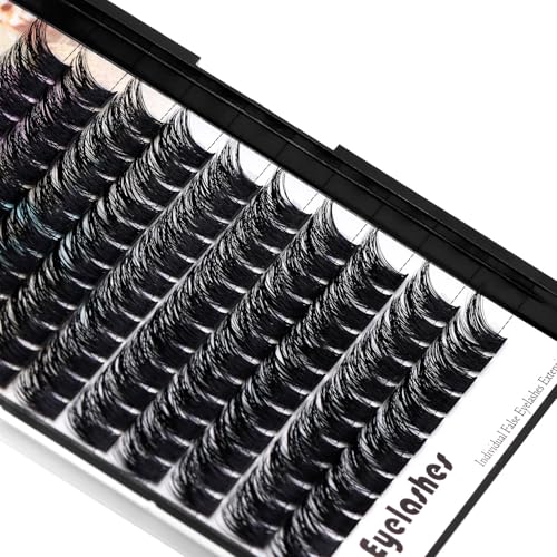 120 Clusters Individual False Eyelashes Wide Stem D Curl Handmade Dramatic Black Soft and Light 5D Volume Eye Lashes Extensions Thick Base Women Girls Beauty Tools (10mm)