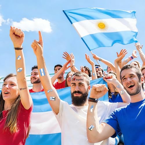 Argentina Flag Temporary Tattoos - 16 Sheets for Football Events