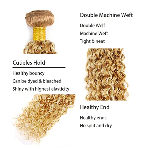 27/613 Curly Human Hair Bundles | Blonde Kinky Wave | 20-24 inch