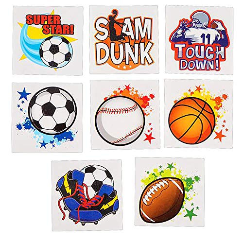 Sports Temporary Tattoos for Kids, 144-Pack Bulk