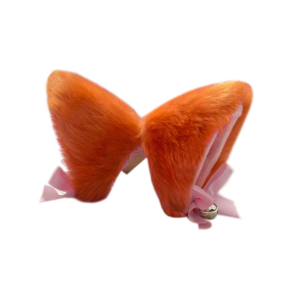 Sheicon Cat Ears with Bell Furry Neko Ears Headband Hair Clip Headwear Anime Cosplay For Halloween Costume Color Orange