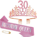 Rose Gold Birthday Queen Tiara and Sash Set with Rhinestones