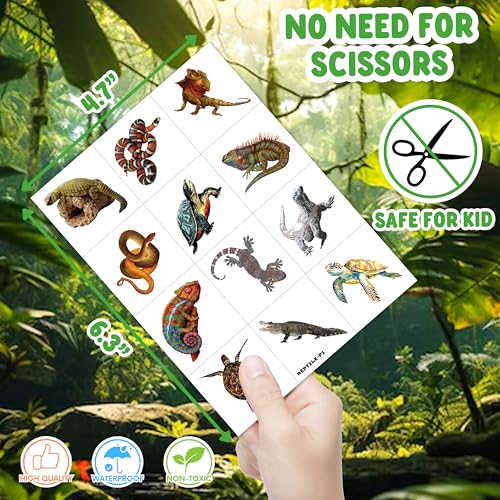 96 Pcs Reptile Temporary Tattoos for Kids Party Favors