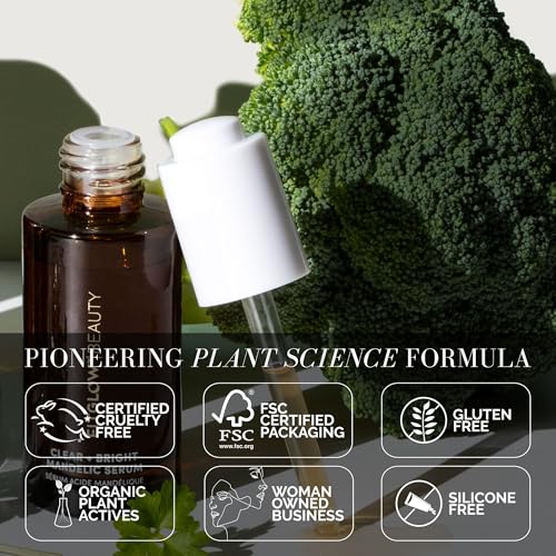 Fitglow Beauty Clear + Bright Mandelic Serum Drops | Gentle Exfoliating Face Serum | Evens Tone, Corrects Discoloration & Clears Breakouts | Hyaluronic Acid | 30ml