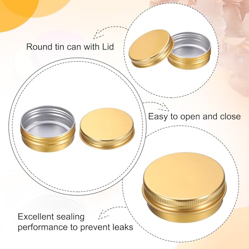 uxcell 1 Oz Tin Cans, 20 Pcs Aluminum Round Tins, Travel Sized Small Metal Tins Cosmetic Sample Containers with Screw Lid for Lotion Bars Beard Balms Candles, Gold