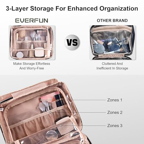 Everfun Hanging Toiletry Bag for Travel, 12x9x4.5 inch Large Capacity Cosmetic Organizer with Leakproof Wet/Dry Compartment, Waterproof Dopp Kit Toiletries Bag for Women Black