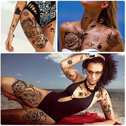 40 Sheets Waterproof Temporary Flower Tattoos for Women