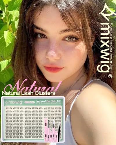 Lvmixwig B-Natural Short 8-12mm Lash Clusters Kit with Bond & Seal, Invisible Band, Tweezers