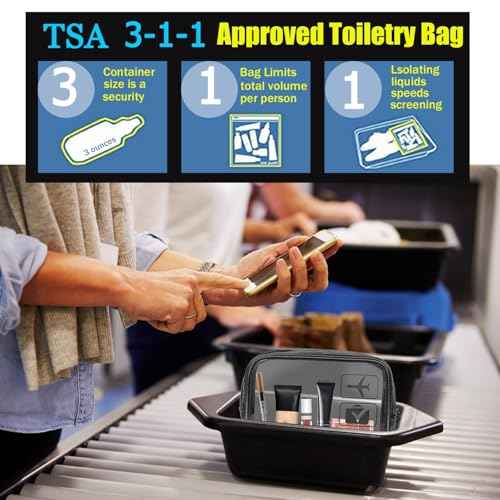 MODENGKONGJIAN TSA Approved Toiletry Bag, 3 Pcs Clear Toiletries Bags Quart Size Travel Makeup Cosmetic Bag for Women Men, Carry on Airport Airline Compliant Bag (Clear Black)