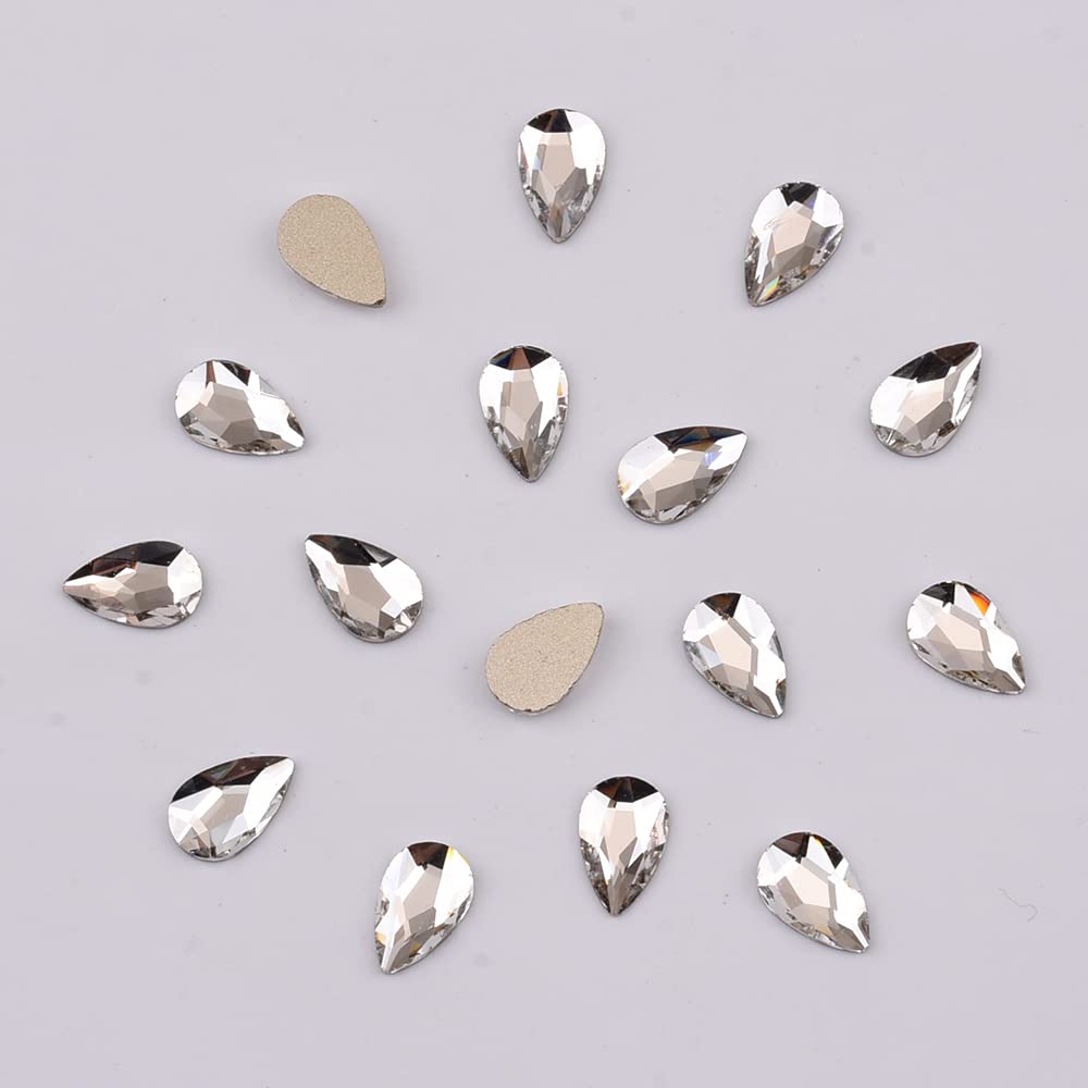 Tisslan 100pcs 3 Size Big and Small Pear Shape Crystal Clear Flatback Foiled Gem Rhinestones for Nail Technician Crafts Clothes DIY Decoration Accessories