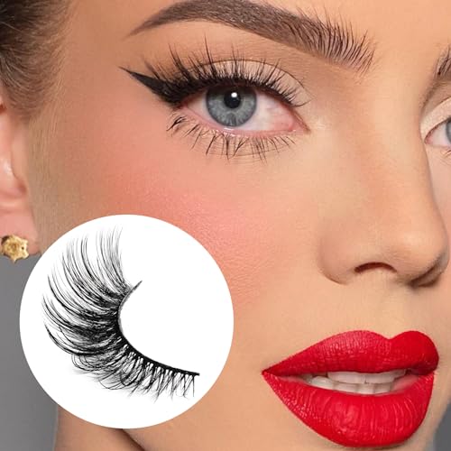 Veleasha Cat Eye Lashes Kit - 7 Pairs Faux Mink with Glue & Tweezer